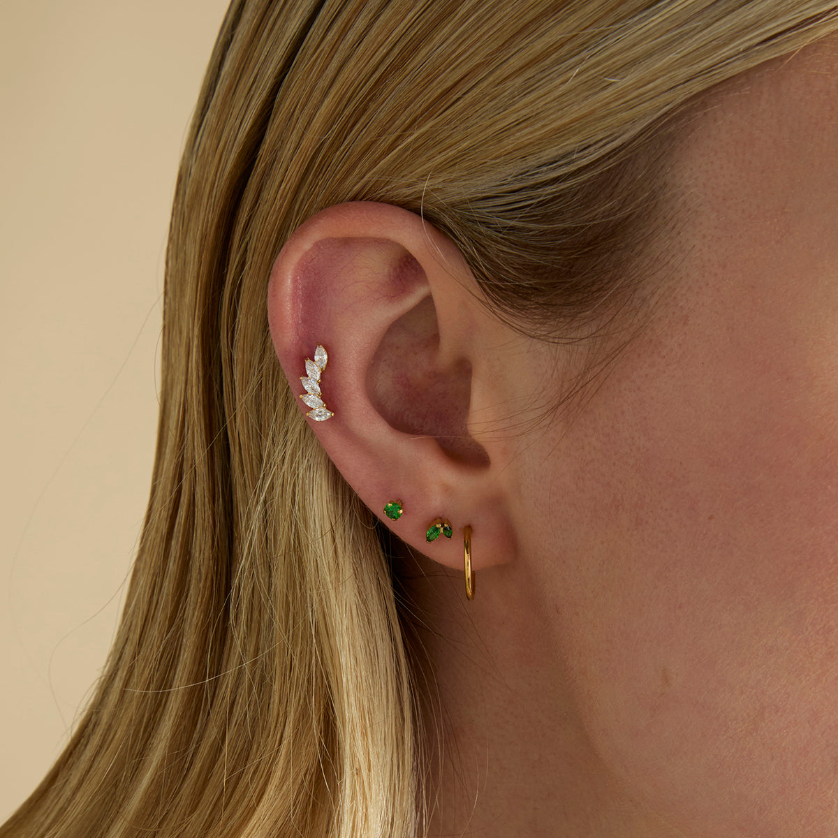 Conch Piercing Jewellery - Curved Marquise Titanium Piercing Stud in Gold - Piercing Stud - Astrid & Miyu