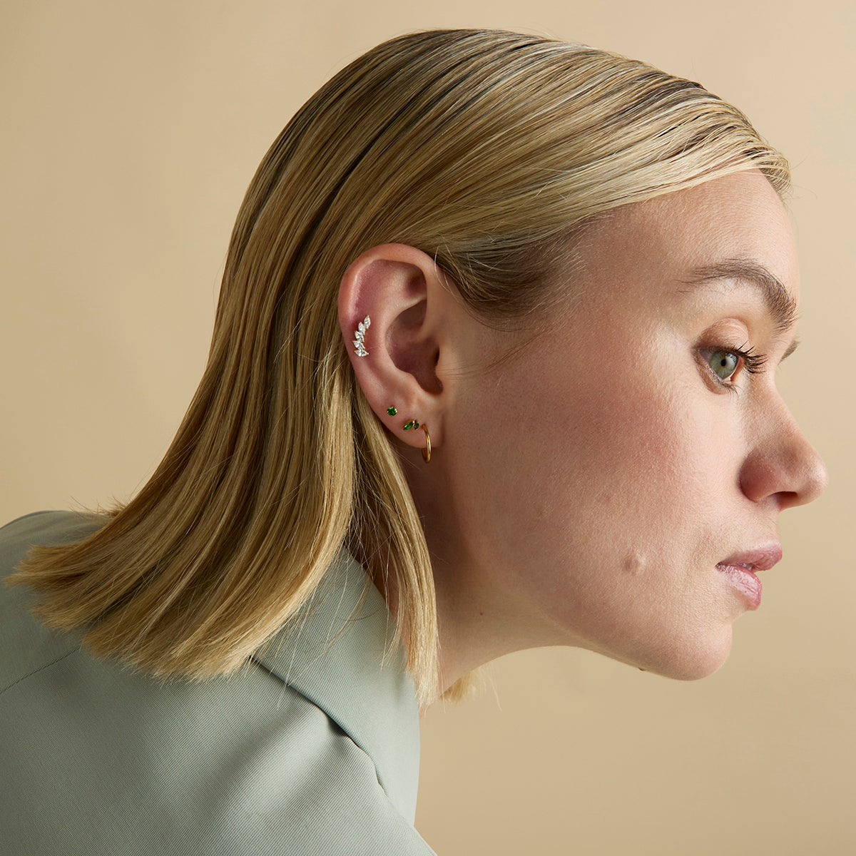 Conch Piercing Jewellery - Curved Marquise Titanium Piercing Stud in Gold - Piercing Stud - Astrid & Miyu