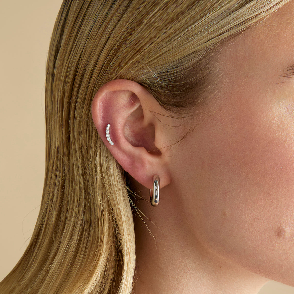 Conch Piercing Jewellery - Curved Crystal Titanium Piercing Stud in Platinum - Piercing Stud - Astrid & Miyu