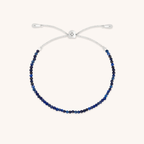 Bracelets - Lazurite Gemstone Bracelet in 9k White Gold - Beaded Bracelet - Astrid & Miyu