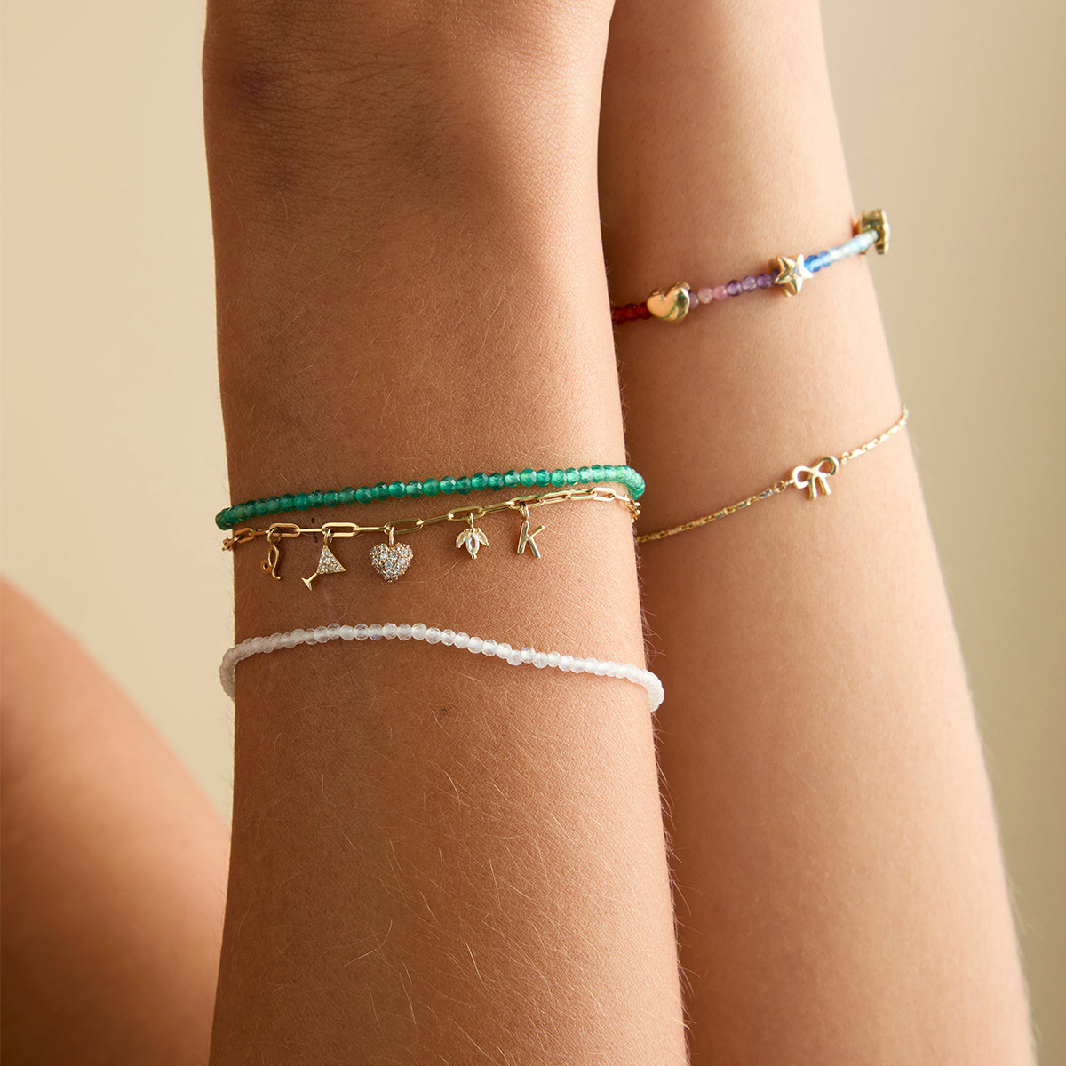 Bracelets - Green Agate Gemstone Bracelet in 9k Gold - Beaded Bracelet - Astrid & Miyu