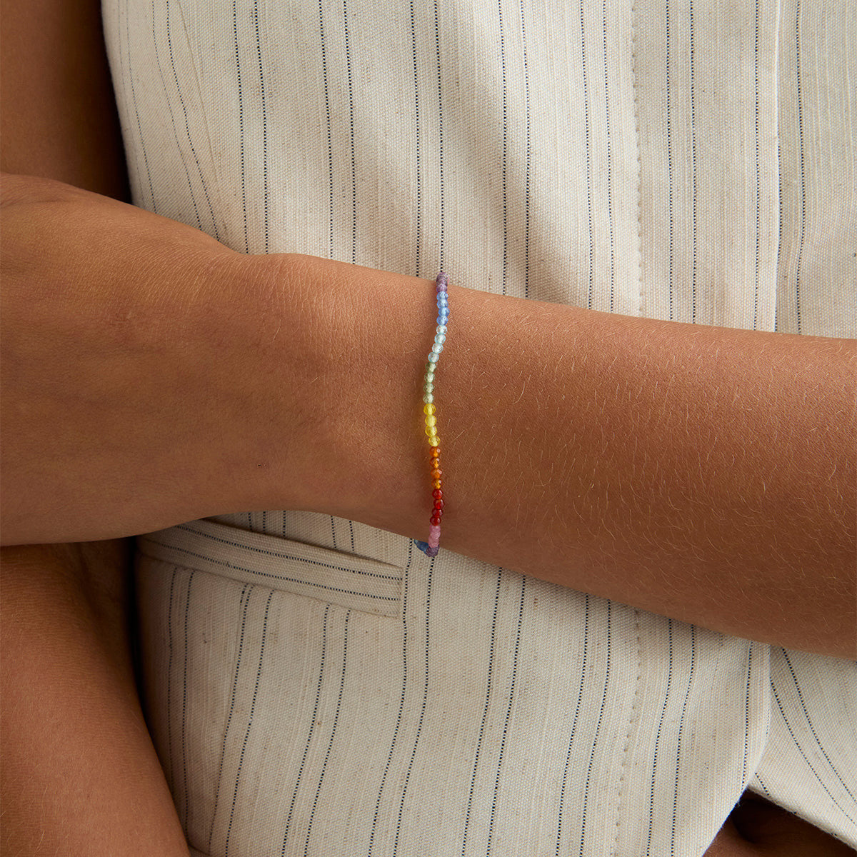 Bracelets - Rainbow Gemstone Bracelet in 9k Gold - Beaded Bracelet - Astrid & Miyu
