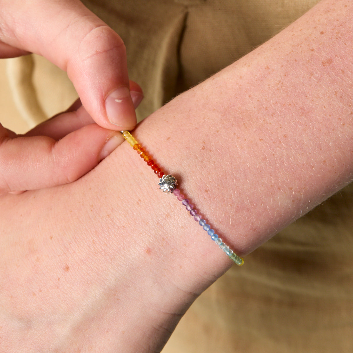 A&M Junior Collection - Junior Rainbow Gemstone Bracelet in 9k White Gold - Beaded Bracelet - Astrid & Miyu