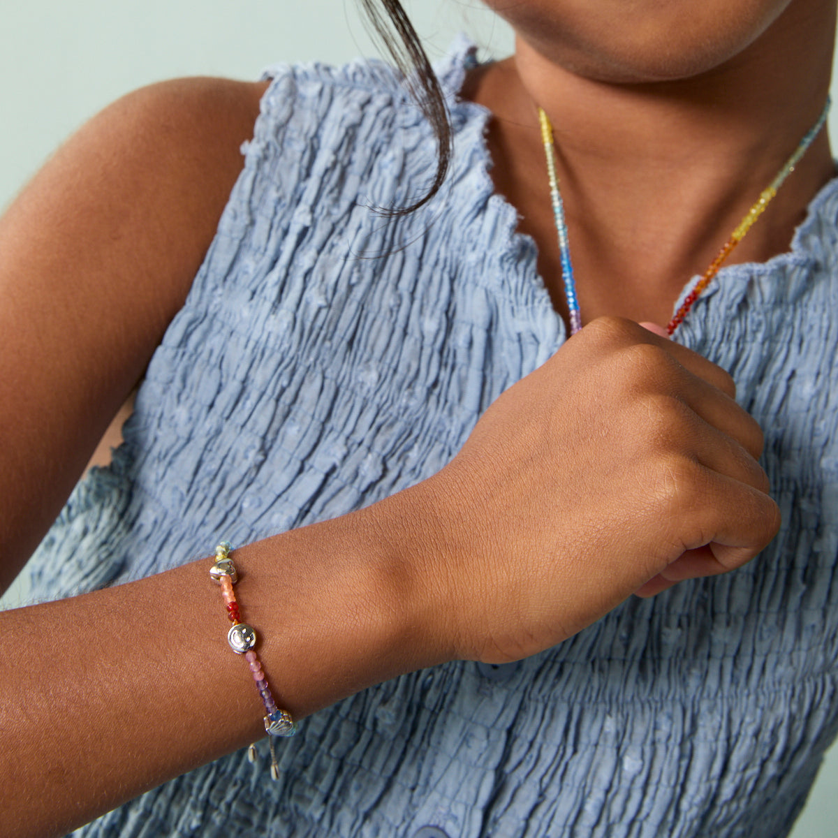 A&M Junior Collection - Junior Rainbow Gemstone Bracelet in 9k White Gold - Beaded Bracelet - Astrid & Miyu