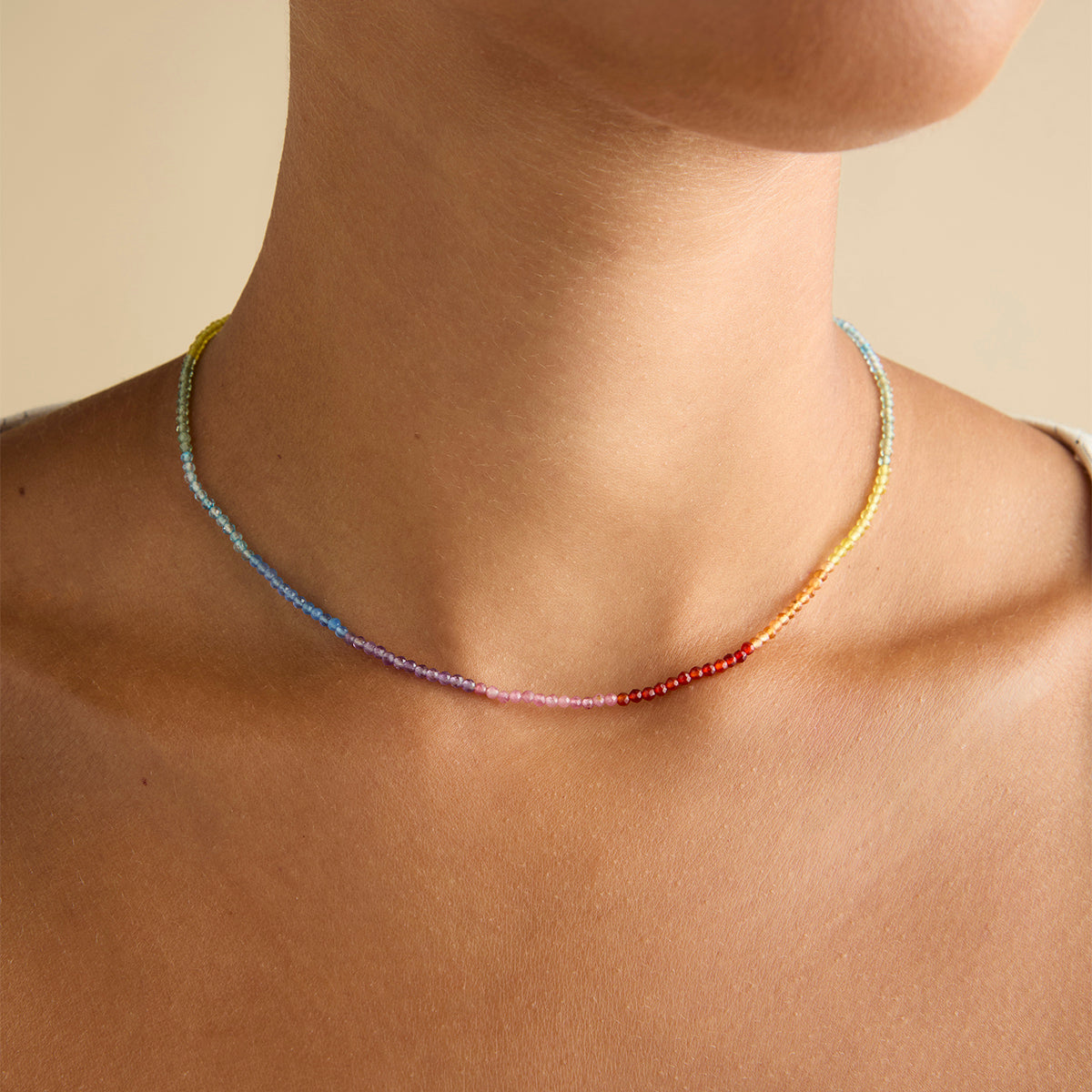 Beaded Jewellery - Rainbow Gemstone Necklace in 9k Gold - Beaded Necklace - Astrid & Miyu