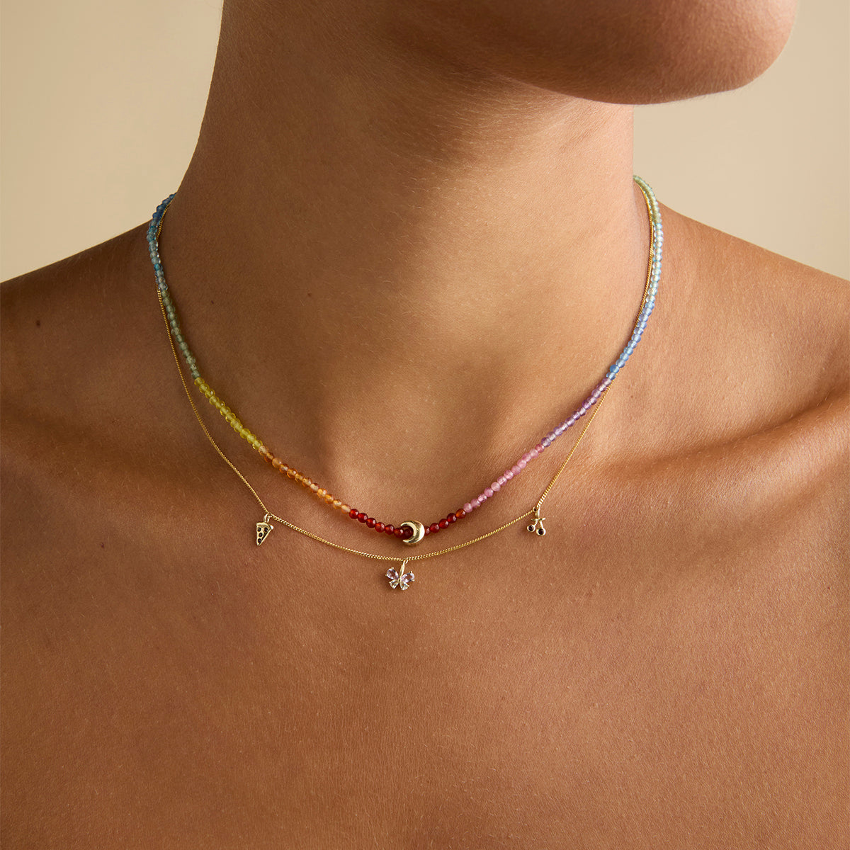 Beaded Jewellery - Rainbow Gemstone Necklace in 9k Gold - Beaded Necklace - Astrid & Miyu