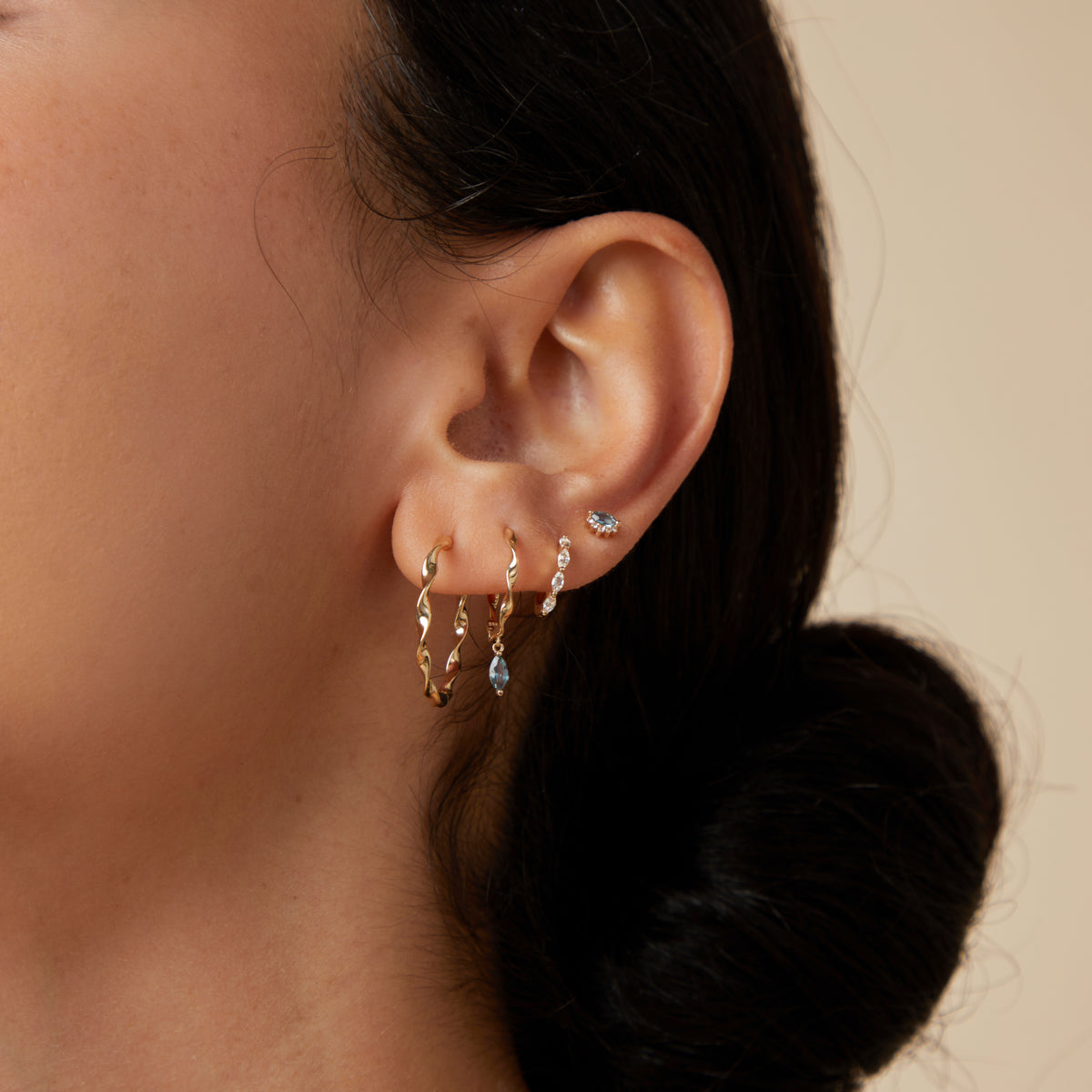 Earrings - Alexandrite Charm Twist Huggies in Solid Gold - Huggies - Astrid & Miyu