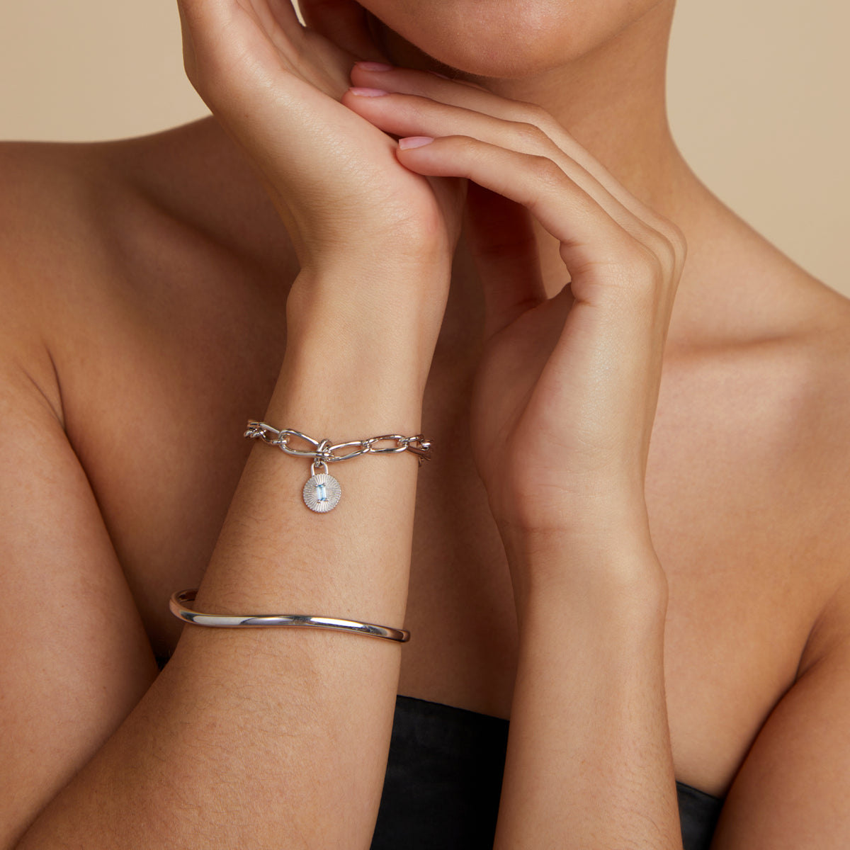 Hoop Charms - Blue Topaz Talisman Charm in Silver - Talisman Charm - Astrid & Miyu