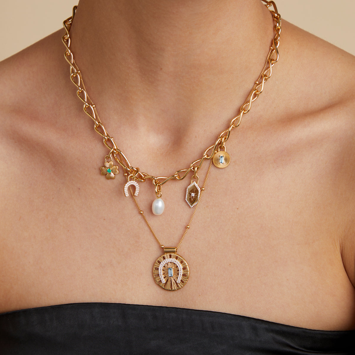 18k Gold Plated Jewellery - Pearl Talisman Charm in Gold - Talisman Charm - Astrid & Miyu