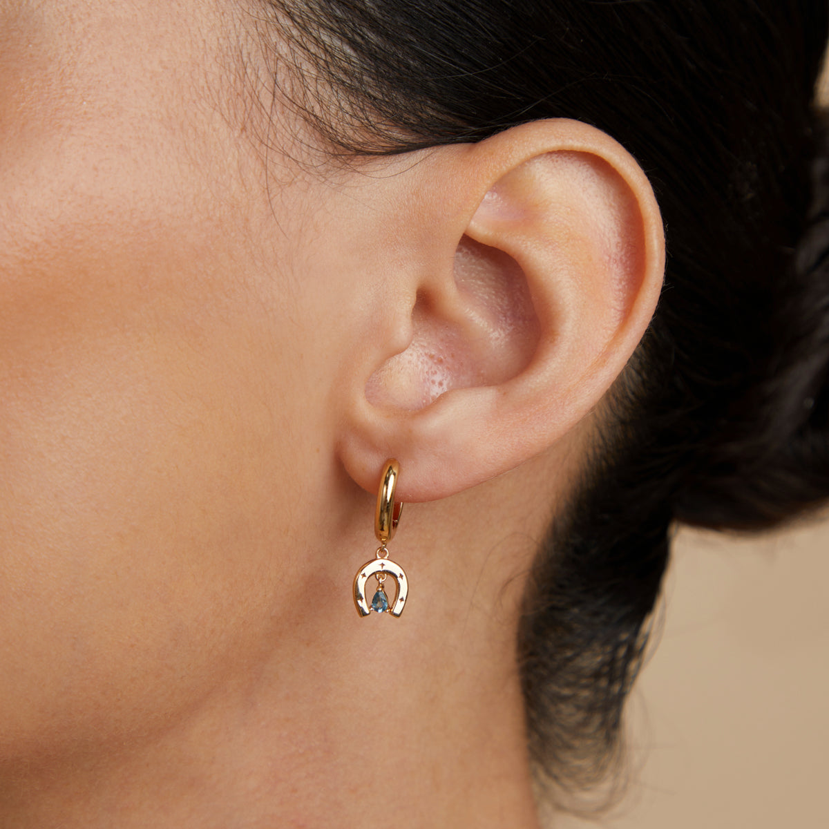 18k Gold Plated Jewellery - Horseshoe Charm Huggies in Gold - Huggies - Astrid & Miyu