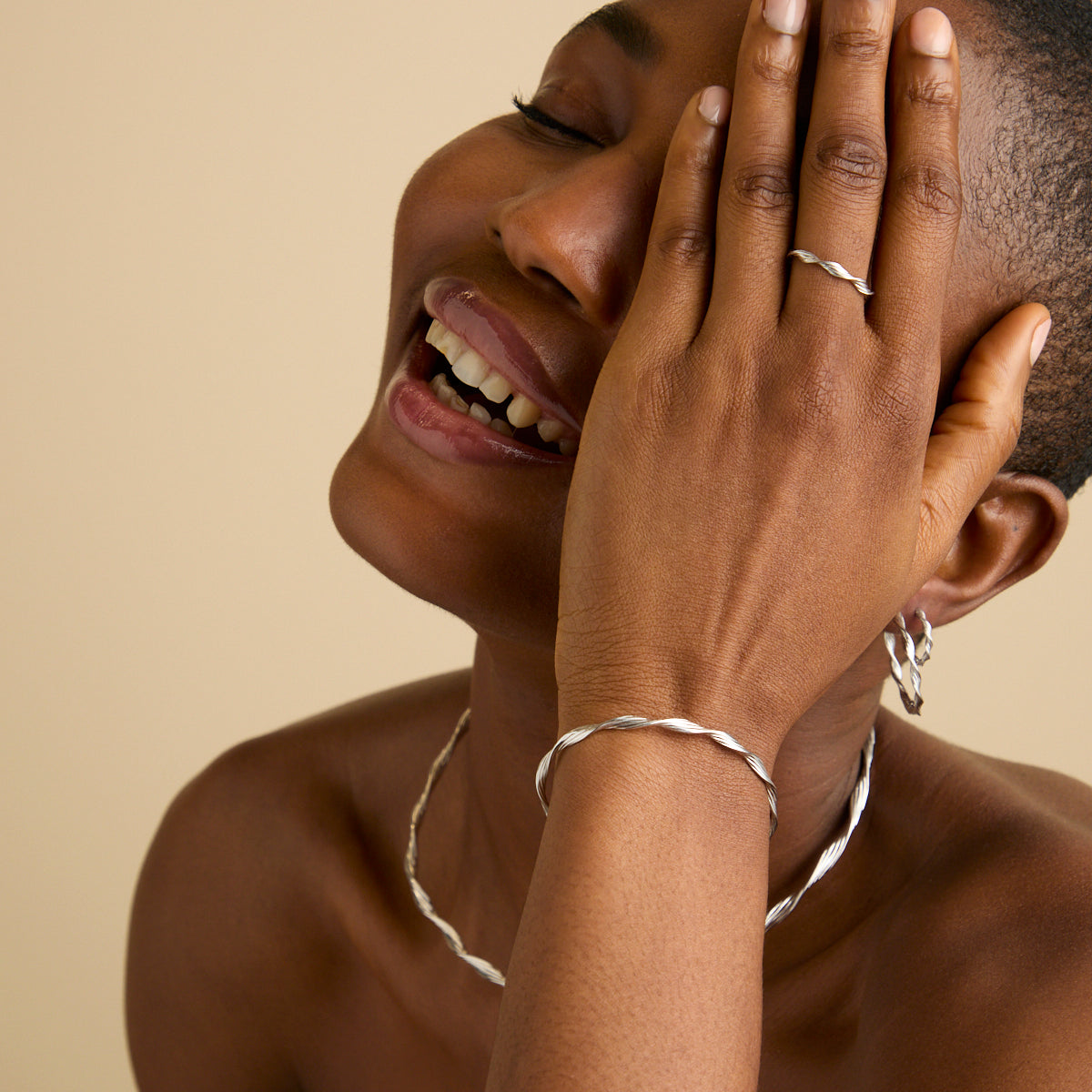 Recycled Sterling Silver Jewellery - Twist Band Ring in Silver - Band Ring - Astrid & Miyu