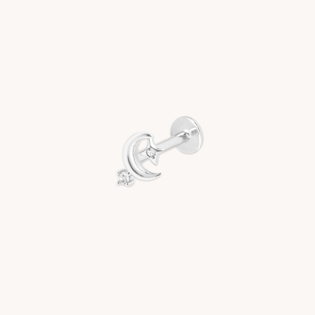 Celestial Moon Piercing Stud in Solid White Gold-Astrid & Miyu