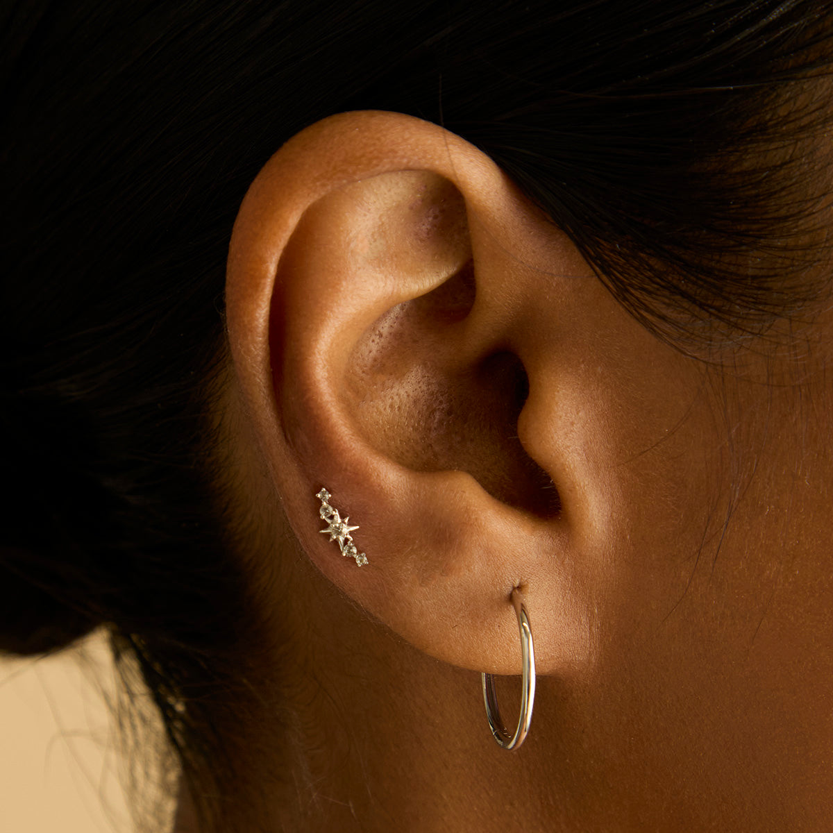 Flat Back Labret Studs - Star Curved Piercing Stud in Solid White Gold - Piercing Studs - Astrid & Miyu