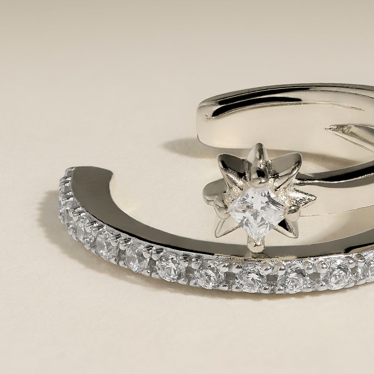 Cosmic Illusion Crystal Ear Cuff in Silver-Astrid & Miyu
