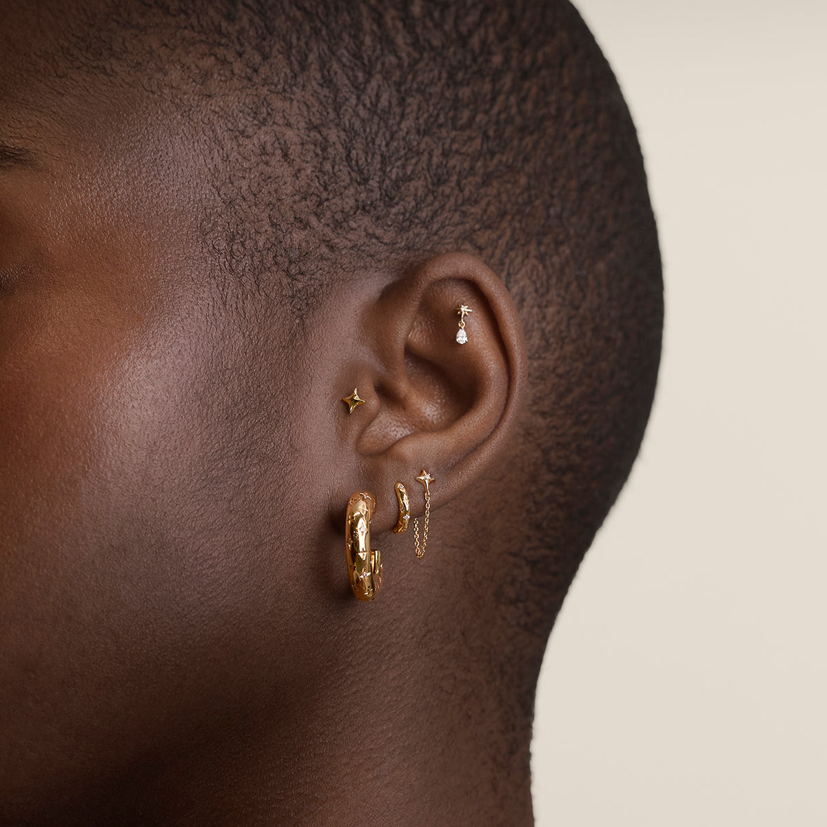 Cosmic Star Dome Hoops in Gold-Astrid & Miyu