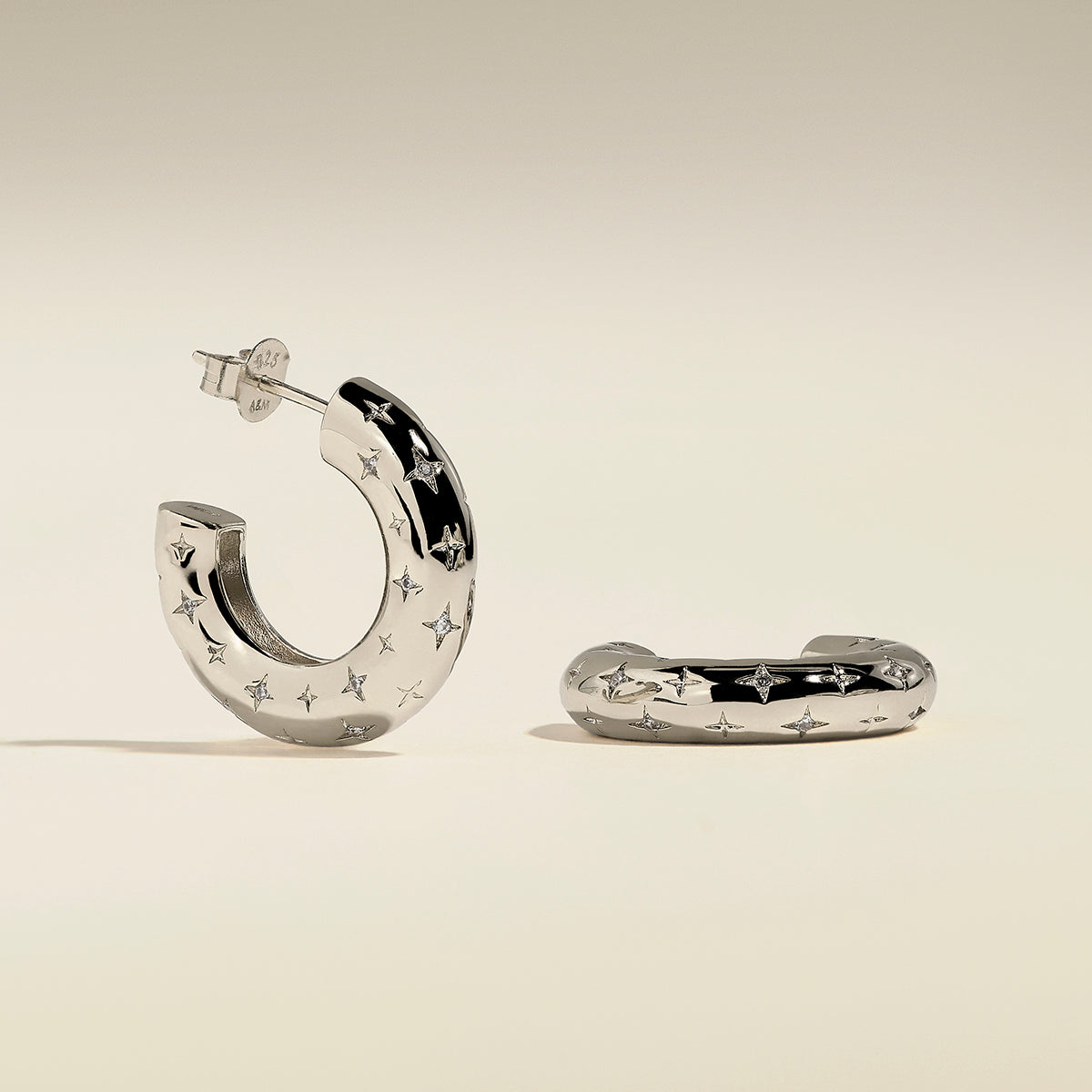 Cosmic Star Dome Hoops in Silver-Astrid & Miyu
