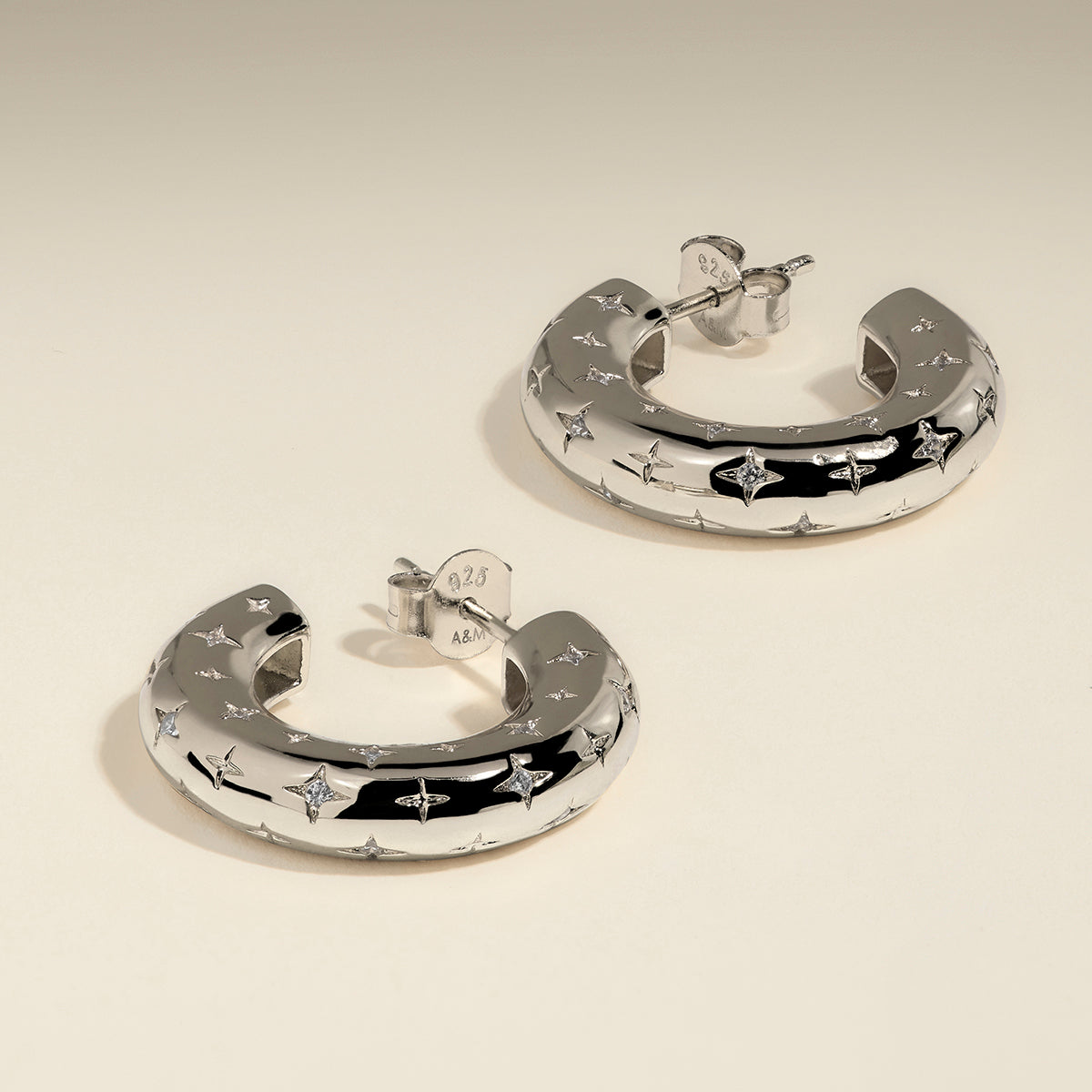 Cosmic Star Dome Hoops in Silver-Astrid & Miyu