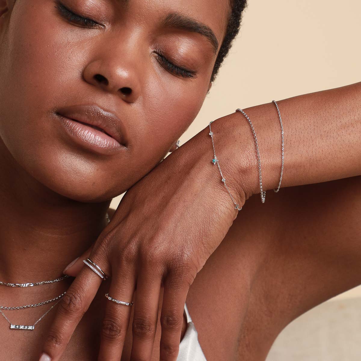 14k Gold Opal & Topaz - Cosmic Star Opal Charm Bracelet in Solid White Gold - Charm Bracelet - Astrid & Miyu