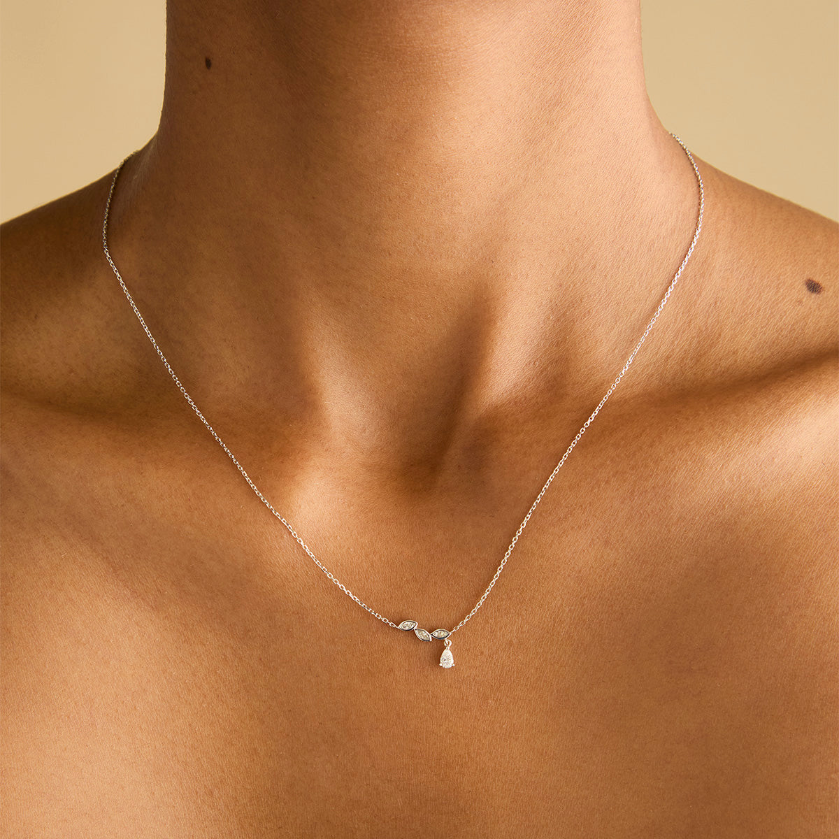 Gold Necklaces - Diamond Marquise Drop Pendant Necklace in Solid White Gold - Pendant Necklaces - Astrid & Miyu
