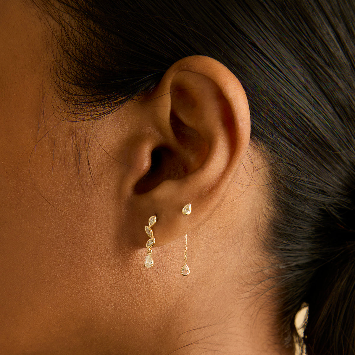 Earrings - Diamond Marquise Drop Studs in Solid Gold - Stud Earrings - Astrid & Miyu