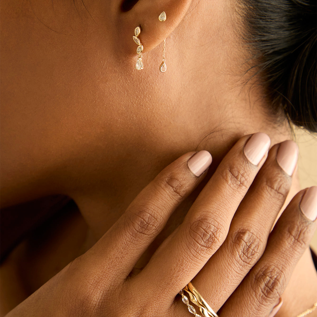 Earrings - Diamond Marquise Drop Studs in Solid Gold - Stud Earrings - Astrid & Miyu