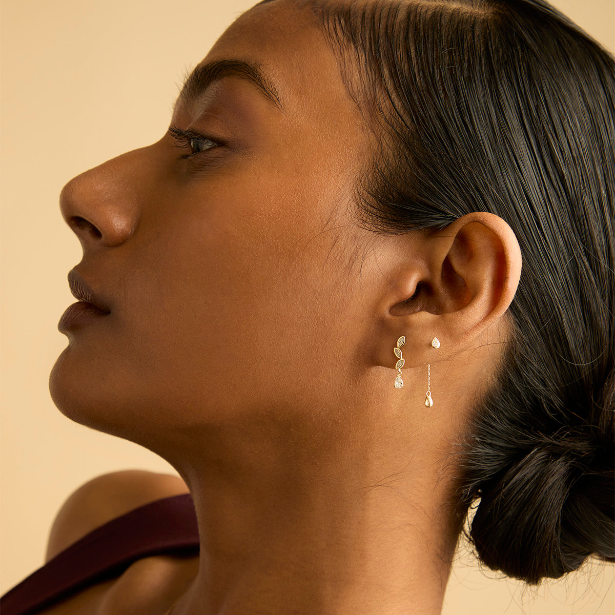 Earrings - Diamond Marquise Drop Studs in Solid Gold - Stud Earrings - Astrid & Miyu