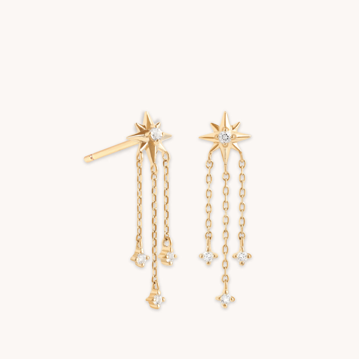 Earrings - Shooting Star Chain Drop Studs in Solid Gold - Stud Earrings - Astrid & Miyu