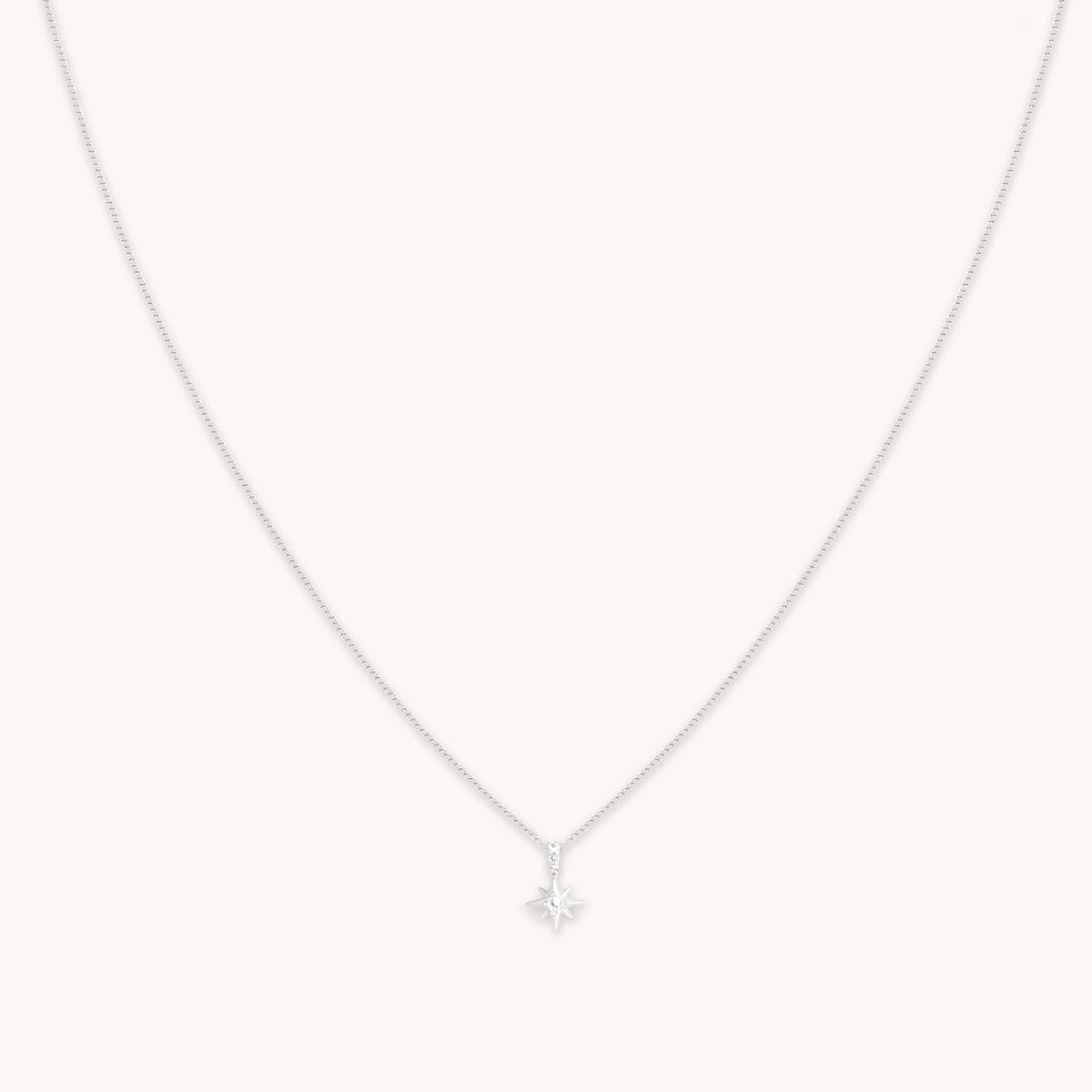 April White Topaz - White Topaz Star Pendant Necklace in Solid White Gold - Pendant Necklaces - Astrid & Miyu