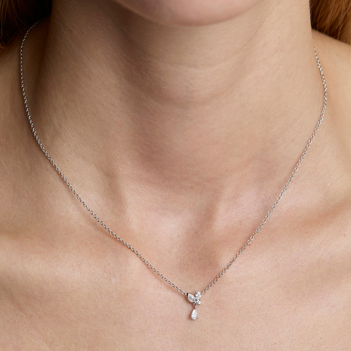 Crystal Cluster Pendant Necklace in Silver-Astrid & Miyu