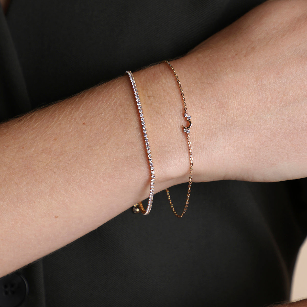 Crescent Moon Pendant Bracelet in Gold-Astrid & Miyu