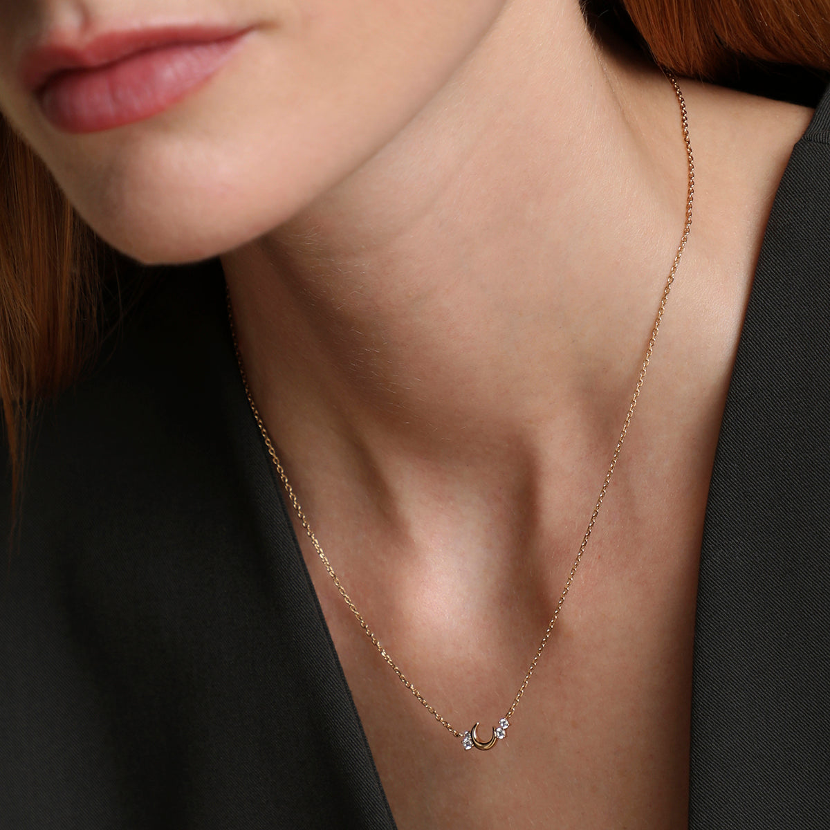 Crescent Moon Pendant Necklace in Gold-Astrid & Miyu