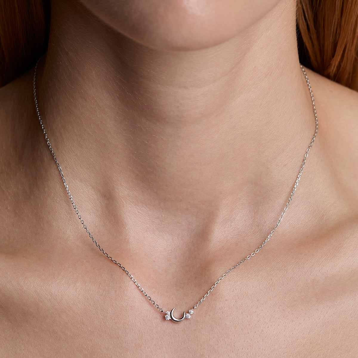 Crescent Moon Pendant Necklace in Silver-Astrid & Miyu