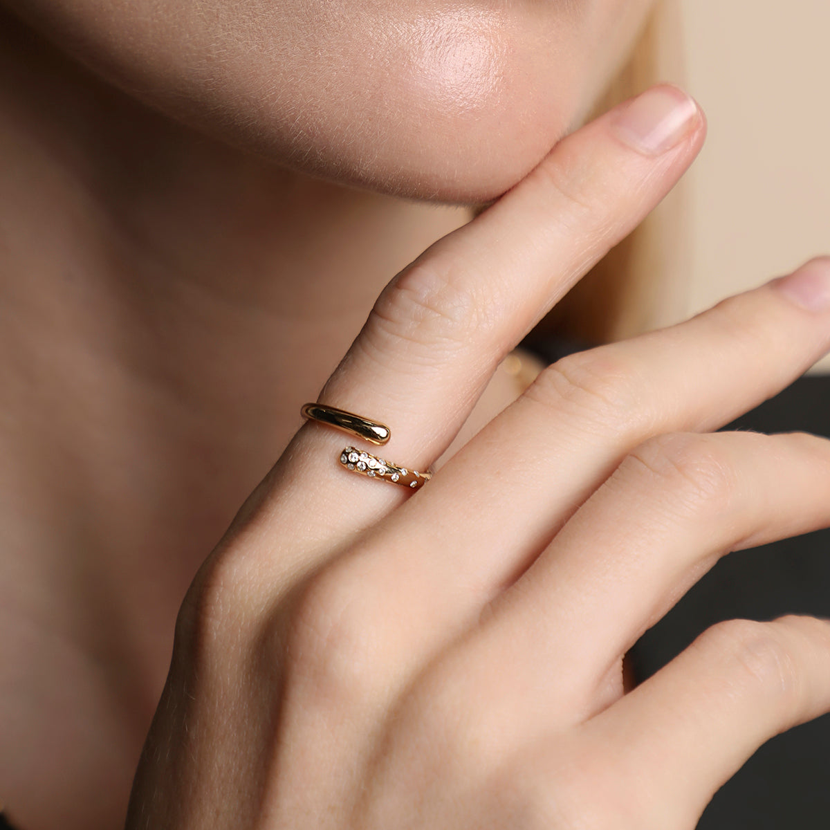 Crystal Scatter Dome Ring in Gold-Astrid & Miyu