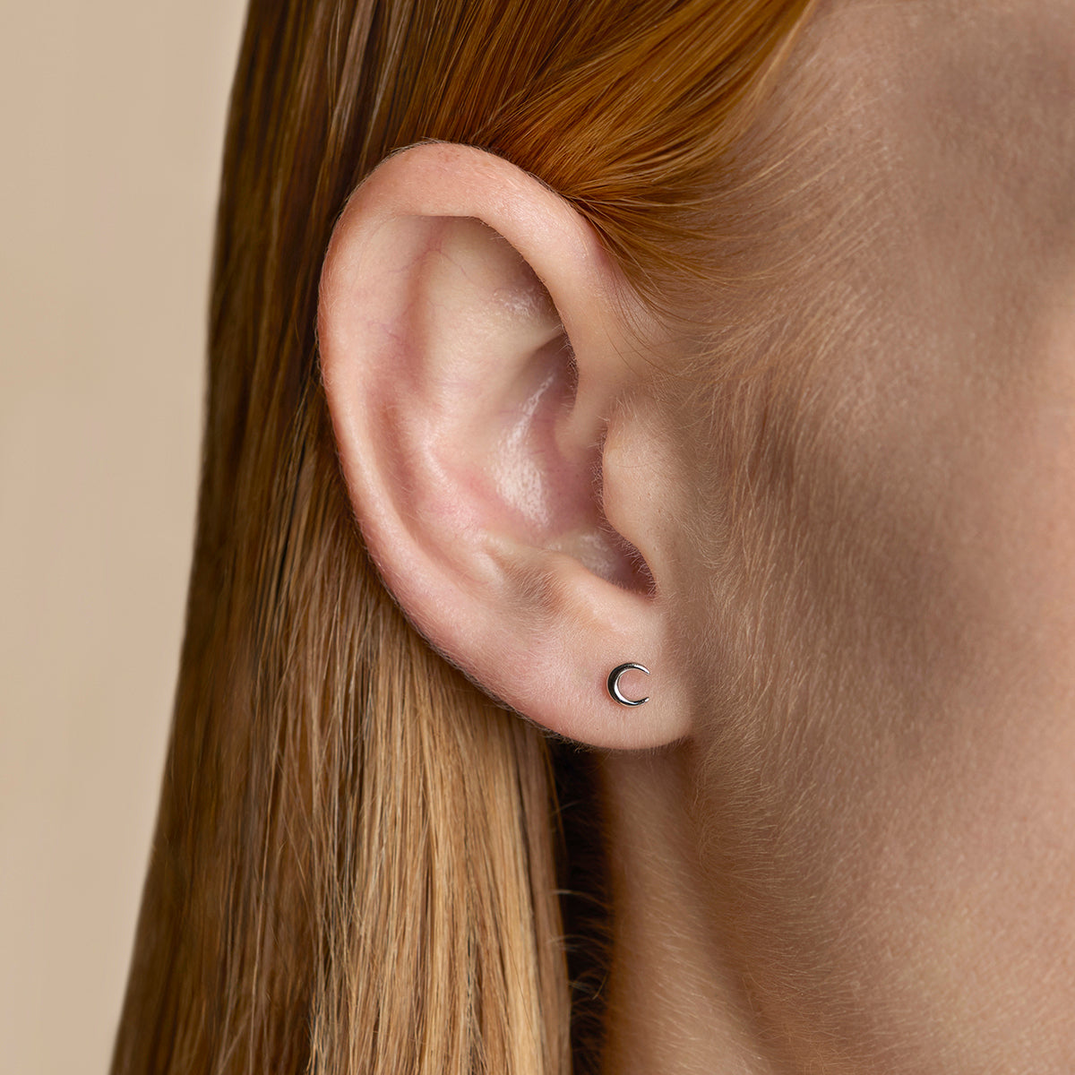 Crescent Moon Studs in Silver-Astrid & Miyu