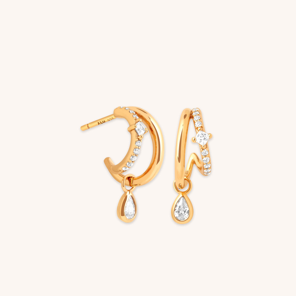 Illusion Pear Charm Huggies in Gold-Astrid & Miyu