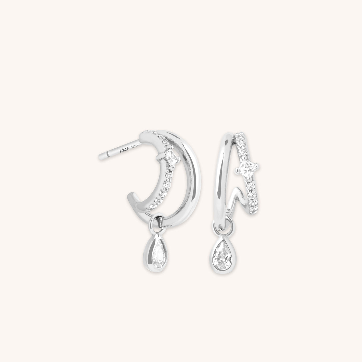 Illusion Pear Charm Huggies in Silver-Astrid & Miyu