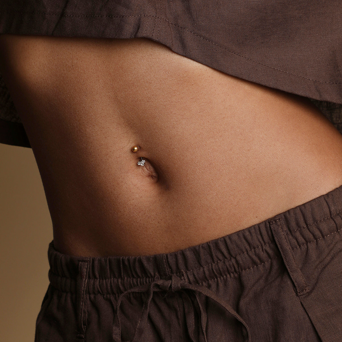 Crystal Cluster Titanium Belly Bar in Gold-Astrid & Miyu