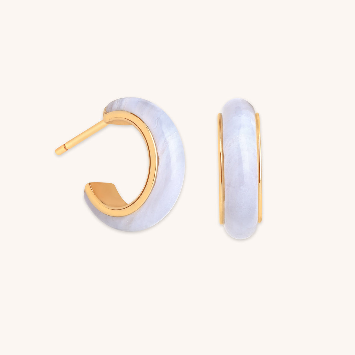 Blue Lace Agate Stone Hoops in Gold-Astrid & Miyu