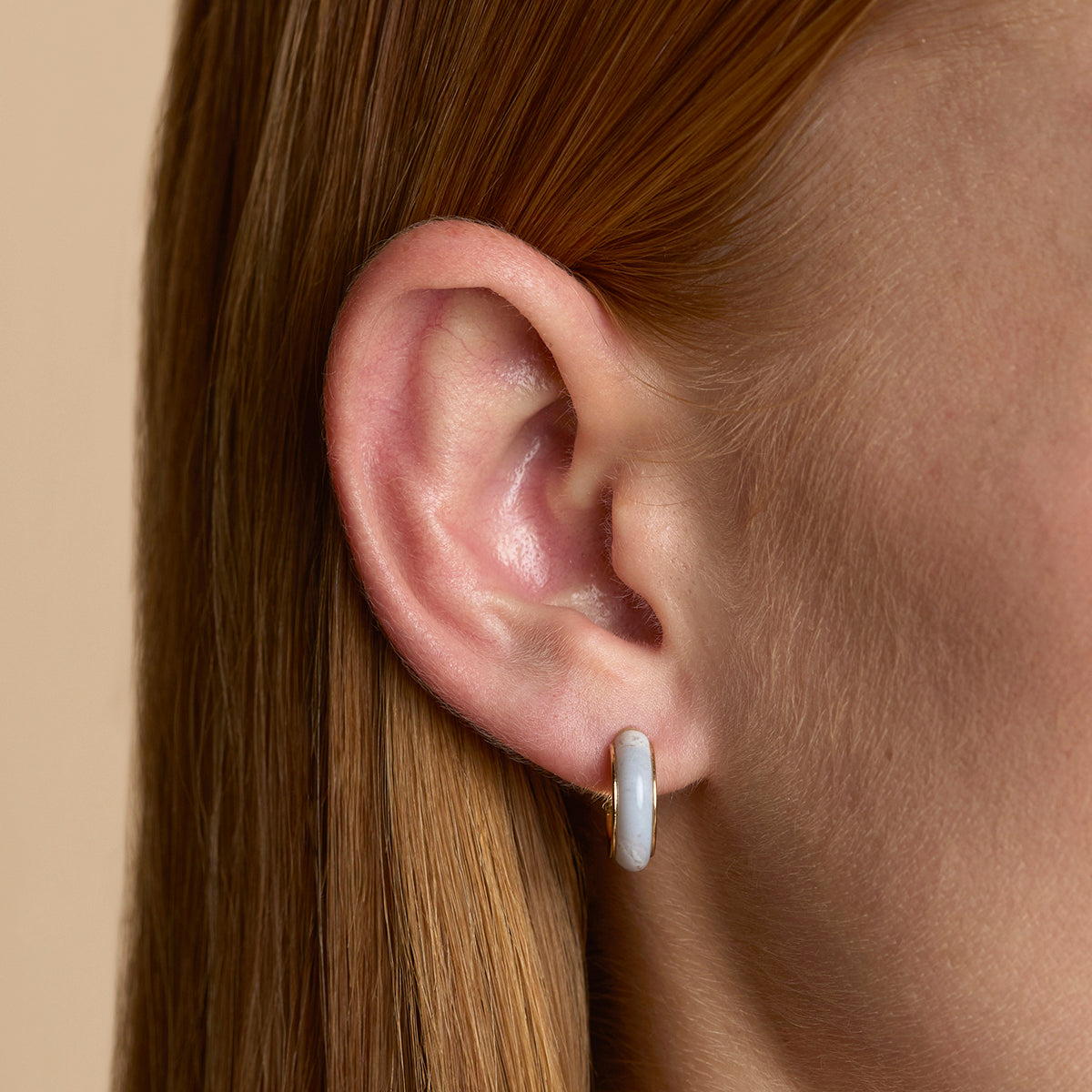 Blue Lace Agate Stone Hoops in Gold-Astrid & Miyu