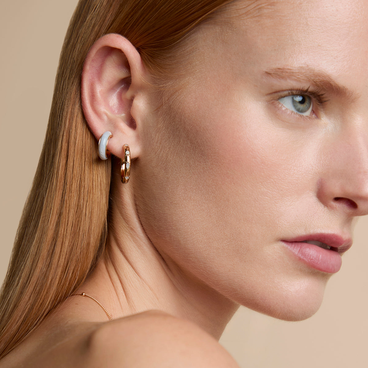 Blue Lace Agate Stone Hoops in Gold-Astrid & Miyu