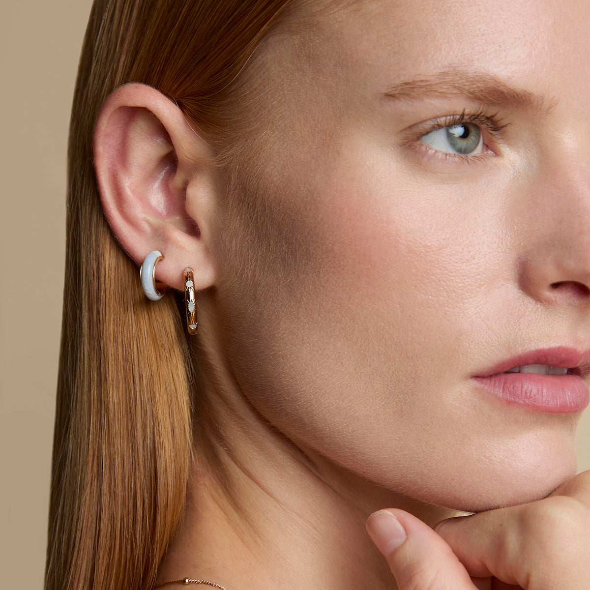 Blue Lace Agate Stone Hoops in Gold-Astrid & Miyu