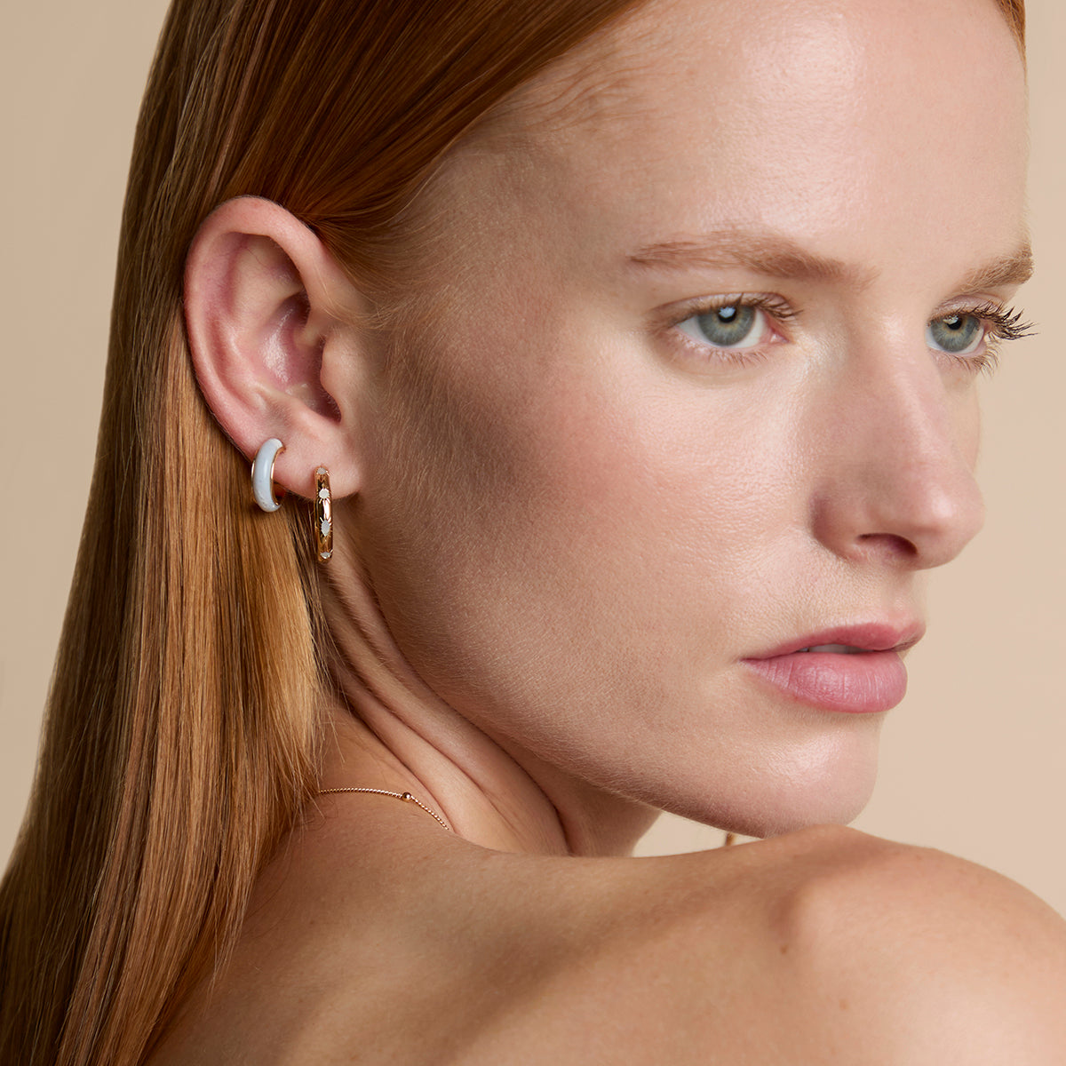 Blue Lace Agate Stone Hoops in Gold-Astrid & Miyu