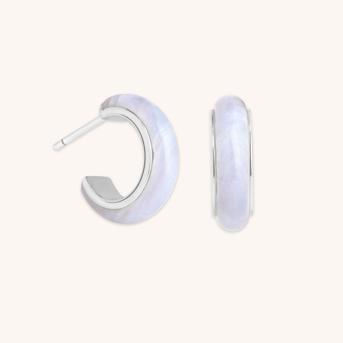 Blue Lace Agate Stone Hoops in Silver-Astrid & Miyu