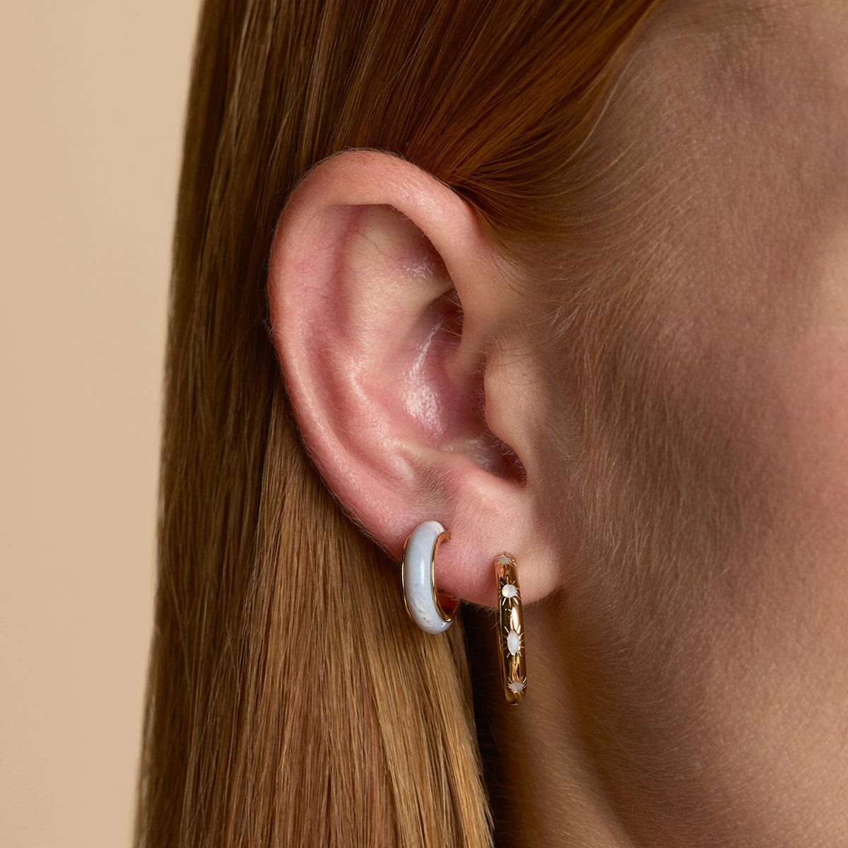 Blue Lace Agate Sun Hoops in Gold-Astrid & Miyu
