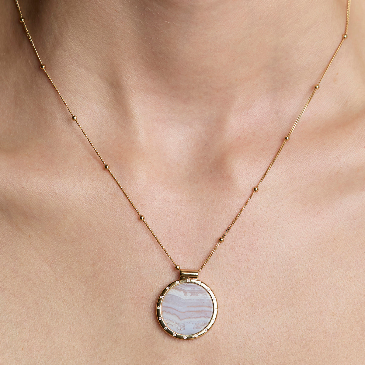 Blue Lace Agate Pendant Necklace in Gold-Astrid & Miyu