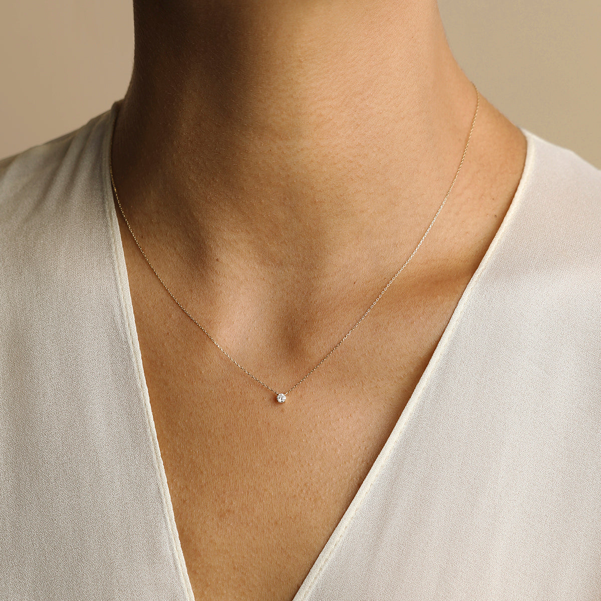 Diamond Solitaire Pendant Necklace in Solid Gold-Astrid & Miyu