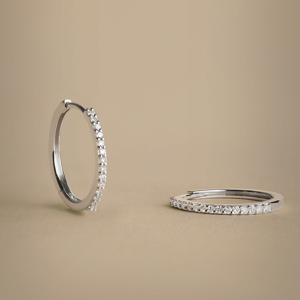 Diamond Pavé Hoops in Solid White Gold-Astrid & Miyu