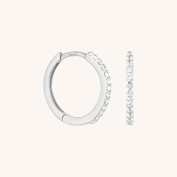 Diamond Pavé Hoops in Solid White Gold-Astrid & Miyu