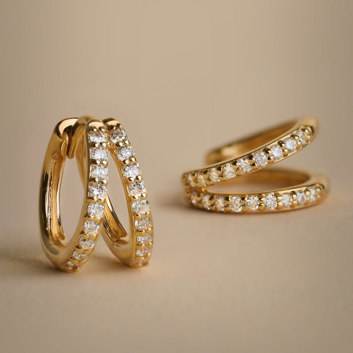 Diamond Pavé Illusion Huggies in Solid Gold-Astrid & Miyu