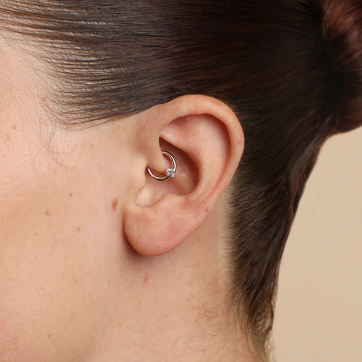 White Topaz Pear Daith Hoop in Solid Gold-Astrid & Miyu
